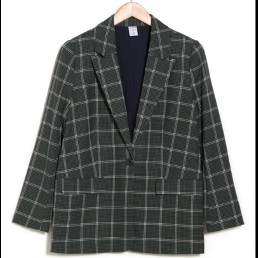 Melrose and Market Plaid Blazer in Black Green and White Size 3X